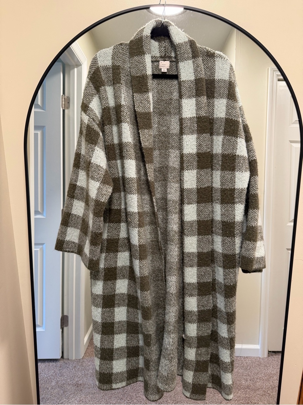 A New Day Buffalo Check Long Open Cardigan Sweater | Women’s Large